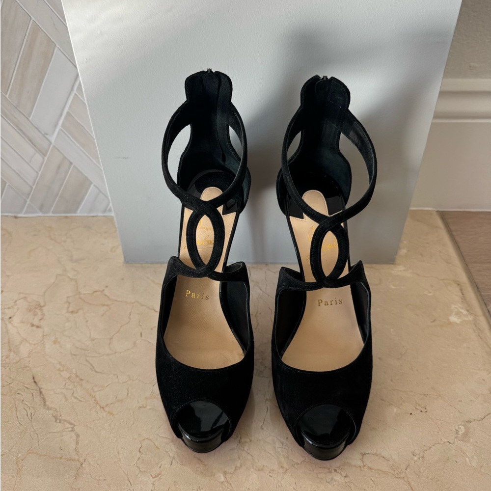 Christian Louboutin Black Peep-Toe Heels